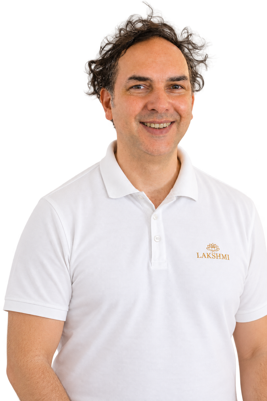 Abel Pitho Mozes Wutun im weißen Lakshmi-Poloshirt
